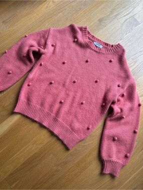 BB Dakota Orange/Coral Pom-Pom Crew Neck Sweater